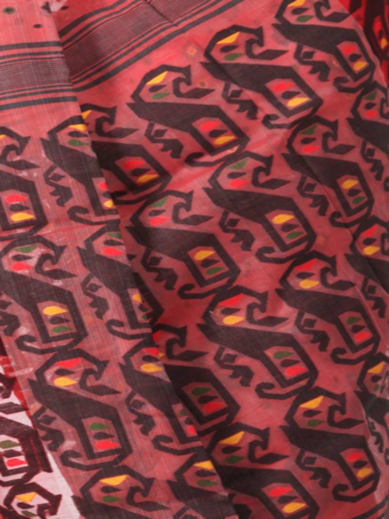 Multicolor Hand Woven Cotton Jamdani Sarees Without Blouse