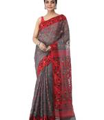 Grey Hand Woven Cotton Jamdani Sarees Without Blouse