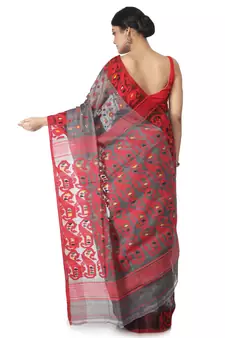 Grey Hand Woven Cotton Jamdani Sarees Without Blouse