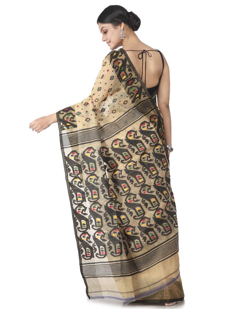 beige hand woven cotton jamdani sarees