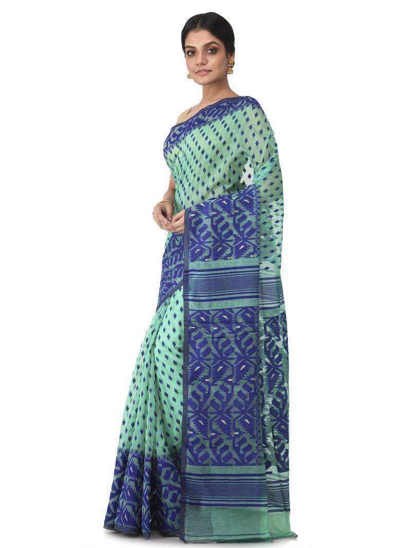 Multicolor Hand Woven Cotton Jamdani Sarees Without Blouse