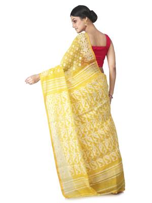 yellow hand woven cotton jamdani sarees 3