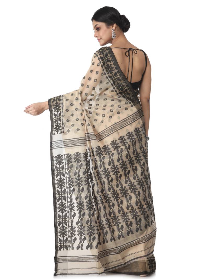 beige hand woven cotton jamdani sarees