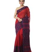 Red Hand Woven Cotton Jamdani Sarees Without Blouse