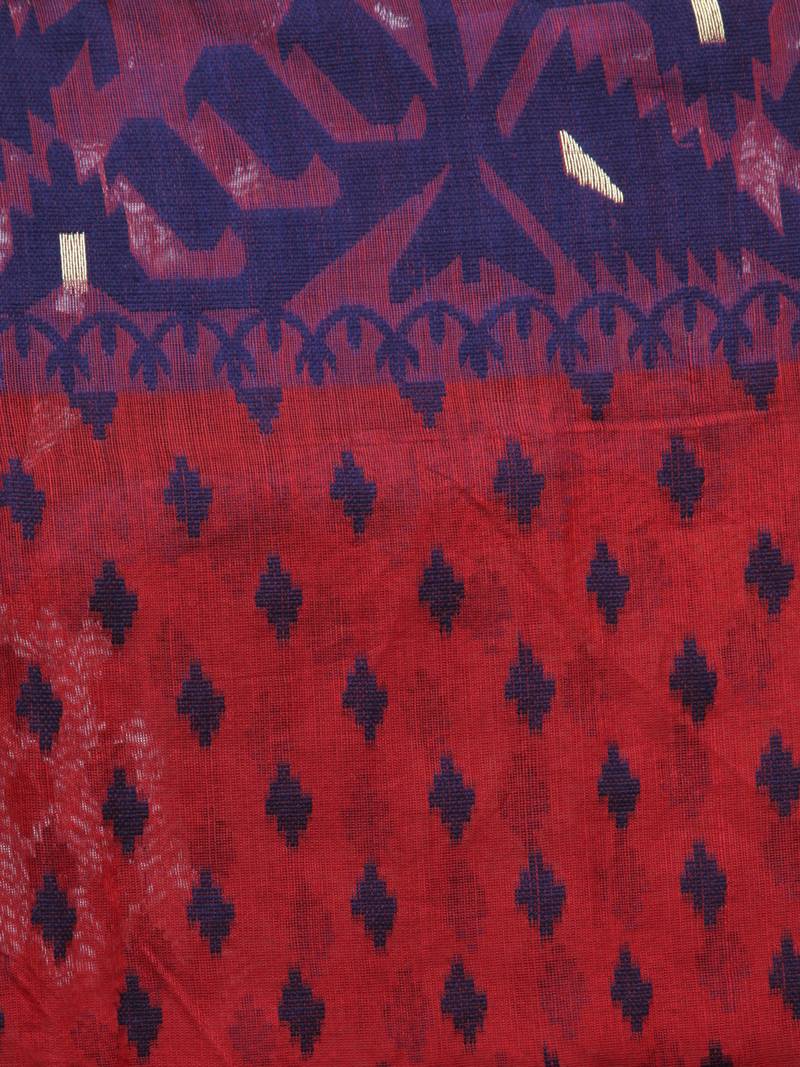 Red Hand Woven Cotton Jamdani Sarees Without Blouse