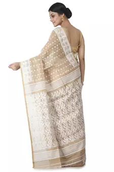 Beige Hand Woven Cotton Jamdani Sarees Without Blouse