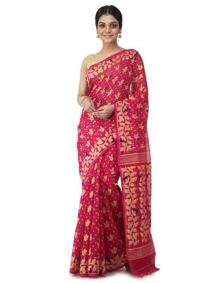 pink hand woven cotton jamdani sarees 1