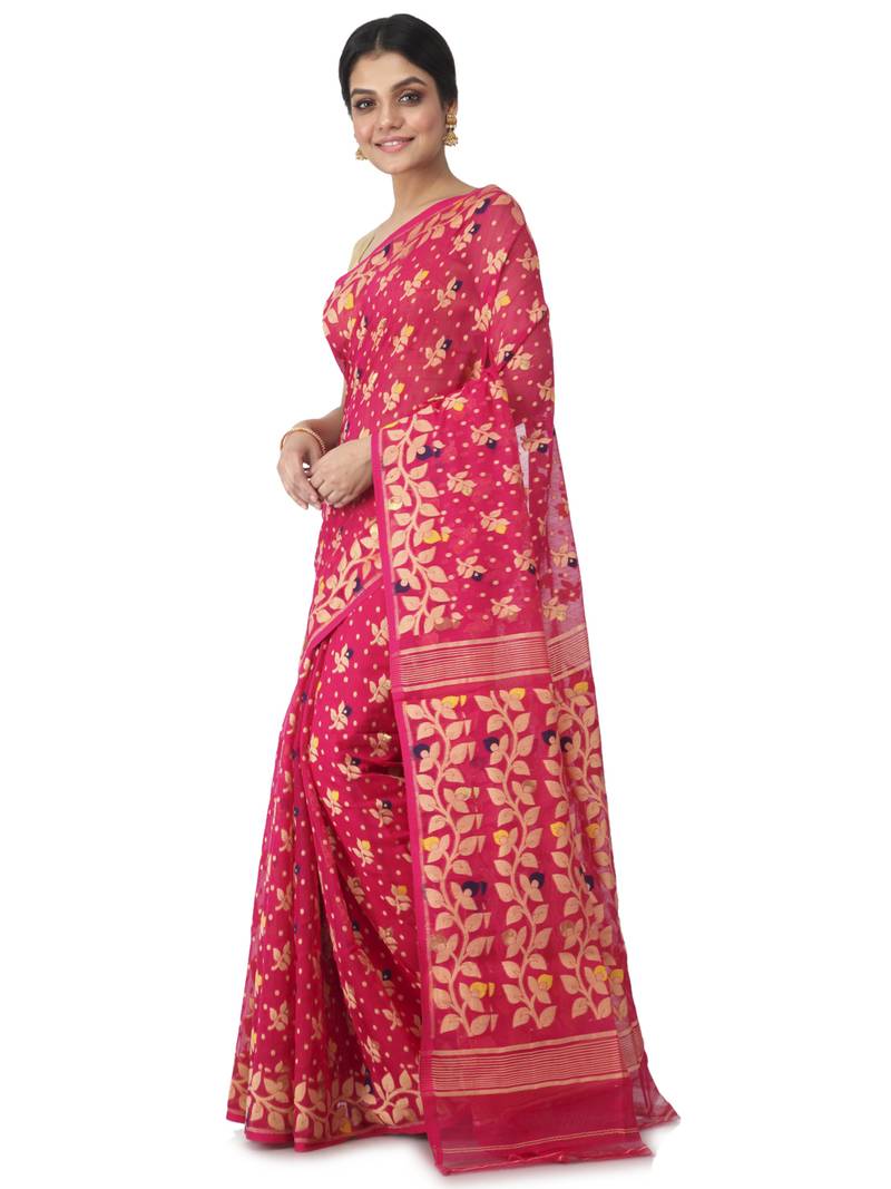pink hand woven cotton jamdani sarees