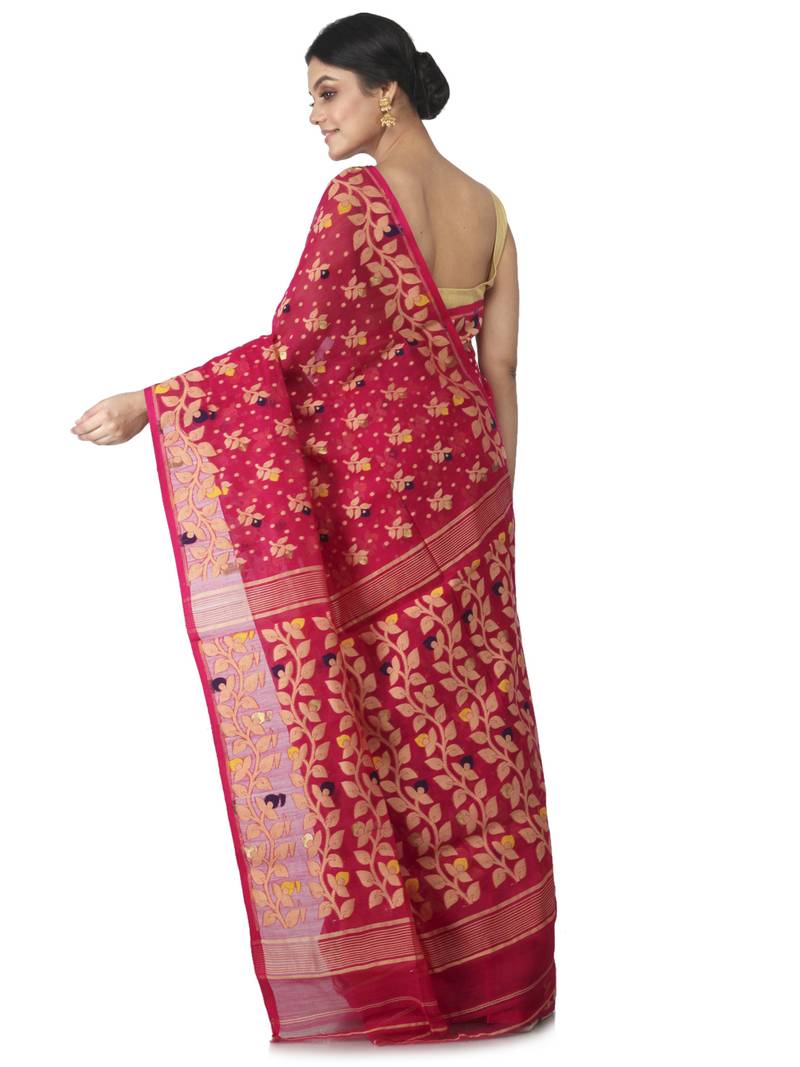 pink hand woven cotton jamdani sarees