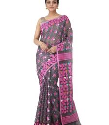 Grey Hand Woven Cotton Jamdani Sarees Without Blouse
