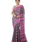 Grey Hand Woven Cotton Jamdani Sarees Without Blouse