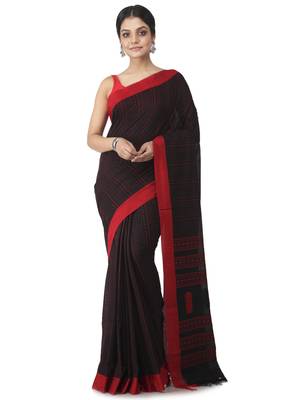black hand woven pure cotton handloom sarees 1
