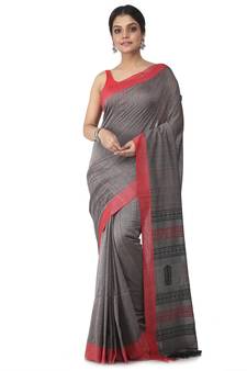 grey hand woven pure cotton handloom sarees