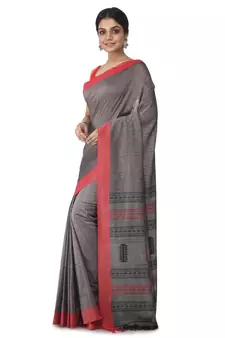 grey hand woven pure cotton handloom sarees