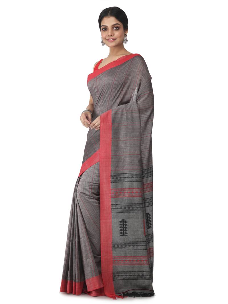 grey hand woven pure cotton handloom sarees