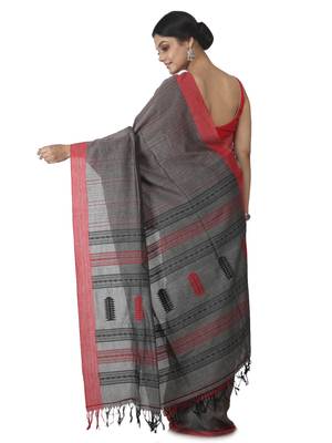 grey hand woven pure cotton handloom sarees 3