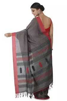 grey hand woven pure cotton handloom sarees