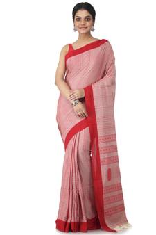 light red hand woven pure cotton handloom sarees