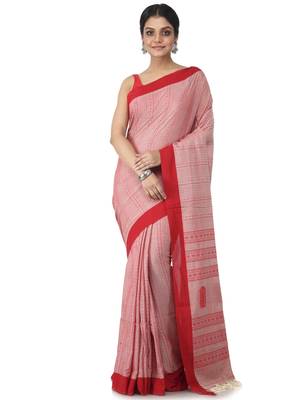 light red hand woven pure cotton handloom sarees 1