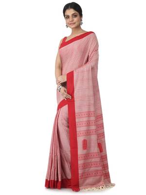 light red hand woven pure cotton handloom sarees 2