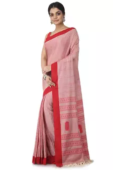 light red hand woven pure cotton handloom sarees