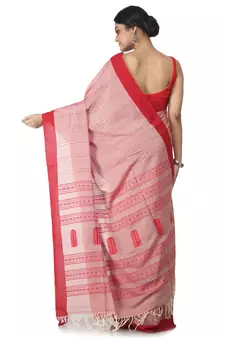 light red hand woven pure cotton handloom sarees