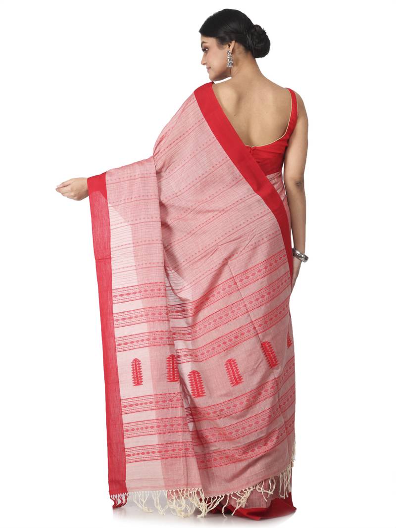 light red hand woven pure cotton handloom sarees