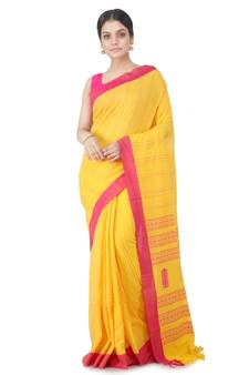yellow hand woven pure cotton handloom sarees