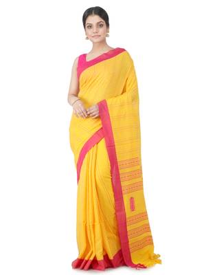 yellow hand woven pure cotton handloom sarees 1