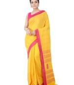 yellow hand woven pure cotton handloom sarees