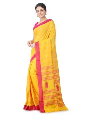 yellow hand woven pure cotton handloom sarees 2