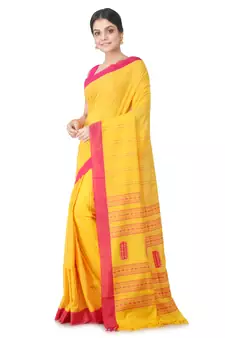 yellow hand woven pure cotton handloom sarees