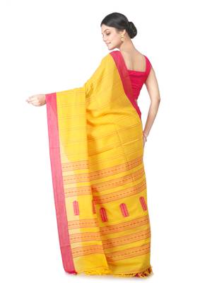 yellow hand woven pure cotton handloom sarees 3