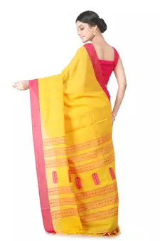 yellow hand woven pure cotton handloom sarees