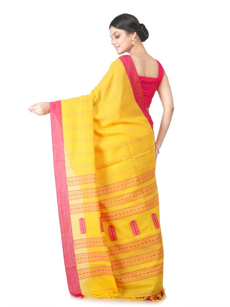 yellow hand woven pure cotton handloom sarees