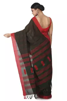 dark green hand woven pure cotton handloom sarees