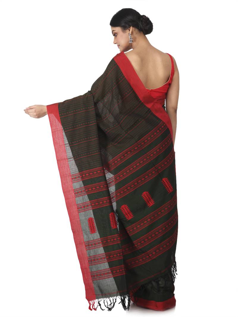 dark green hand woven pure cotton handloom sarees