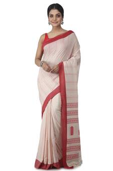 beige hand woven pure cotton handloom sarees