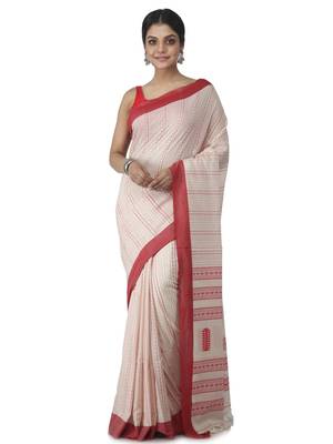 beige hand woven pure cotton handloom sarees 1