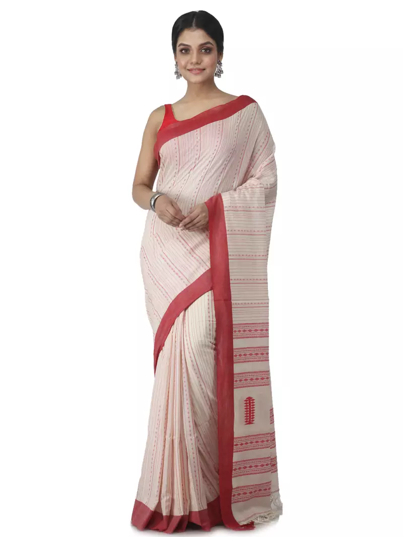 beige hand woven pure cotton handloom sarees