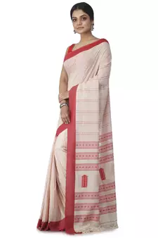 beige hand woven pure cotton handloom sarees