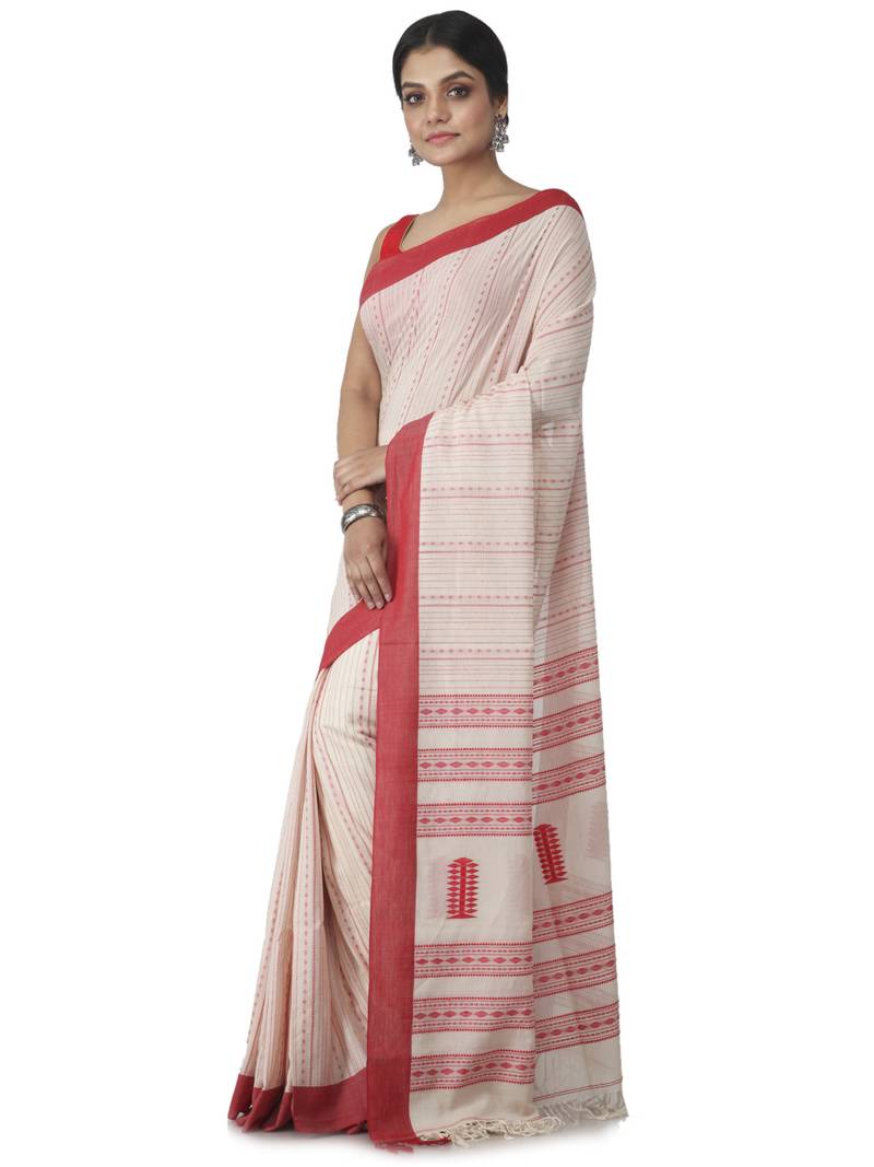 beige hand woven pure cotton handloom sarees