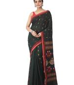 dark green hand woven pure cotton handloom sarees