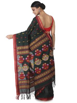 dark green hand woven pure cotton handloom sarees 3