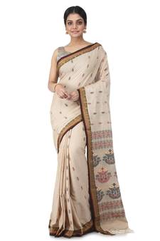 beige hand woven pure cotton handloom sarees