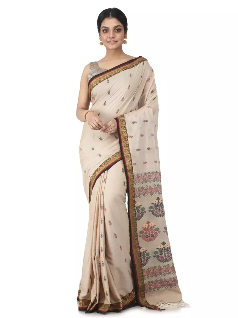 beige hand woven pure cotton handloom sarees