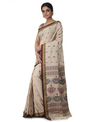 beige hand woven pure cotton handloom sarees 2