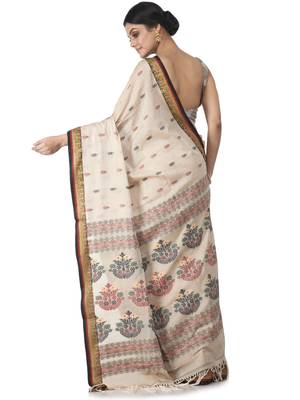 beige hand woven pure cotton handloom sarees 3