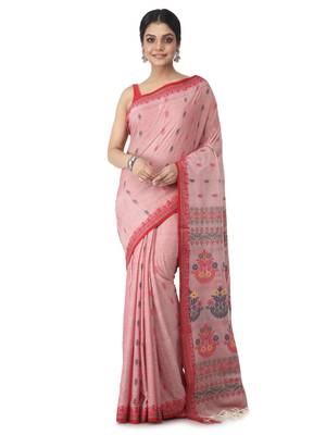 light red hand woven pure cotton handloom sarees 1