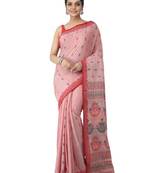 light red hand woven pure cotton handloom sarees
